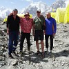 Photo with the Russian mountaineers in base camp. From right to left: Alexej (he was almost 60 years old), Vadim and Vladimir (with him I shared my tent). They tried to climb to Khan Tengri following the Normal Route on the West Ridge. They probably failed to rich the summit, because I didn't found their names on the list of the successful Khan Tengri climbers for the year 2015.